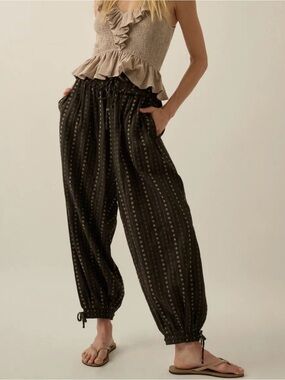 Geometric-Print Drawstring Wide-Leg Balloon Pants NWT
